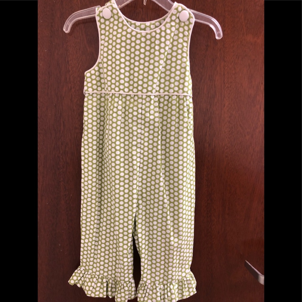 Romper overall Green with white poka dots